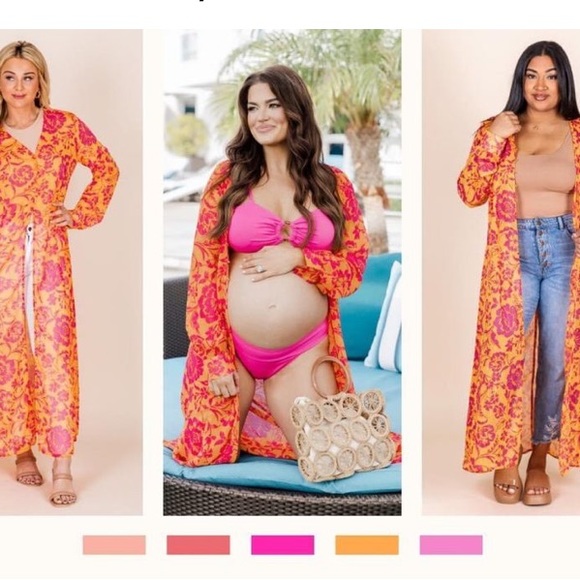 Pink Lily X Natalie Kennedy Meet Me in Turks Floral Maxi Duster Beach Swim Cover - Picture 2 of 15